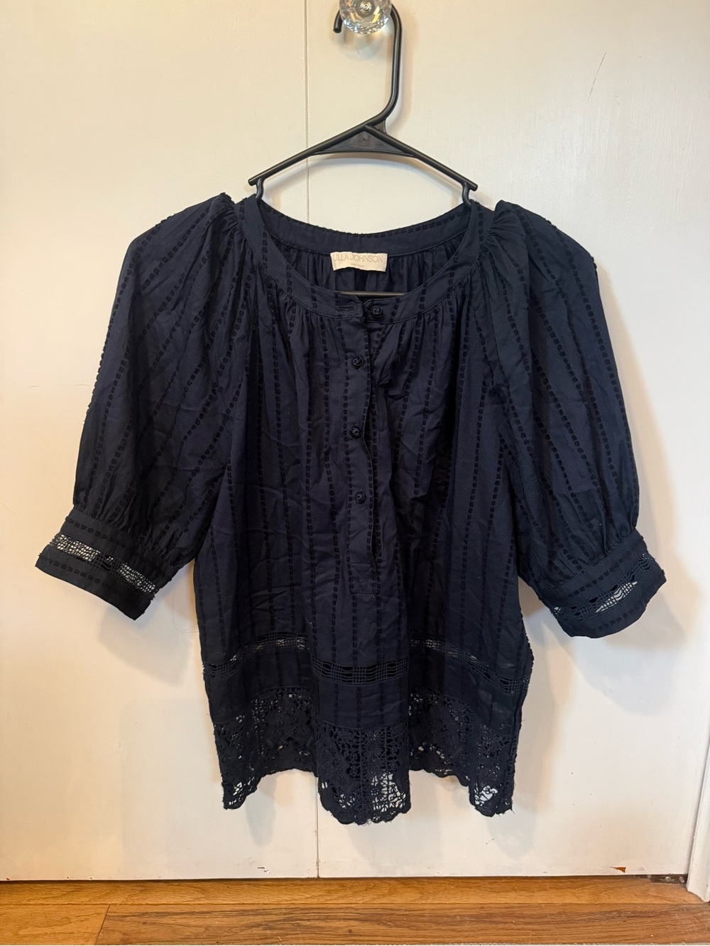 Ulla Johnson Navy Crochet-Trim Button Front Blouse